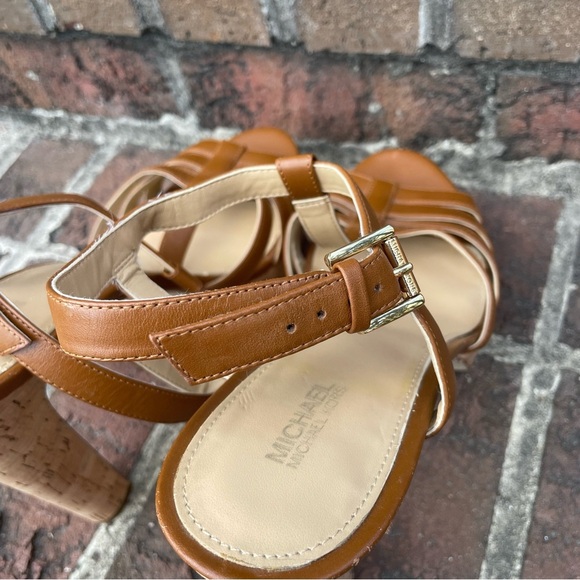 Michael Michael Kors Brown Leather Strappy Cork Heeled Platform Sandals Size 11M - Picture 8 of 15